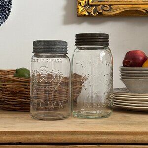 Vintage 1946 Canada Crown Glass Mason Jar Set